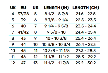 2024 New XCEL Infiniti Boots 0 Size Chart